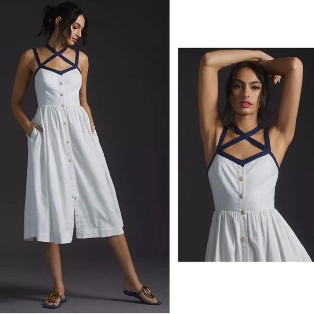 Anthropologie Maeve scrappy button-front midi dress size 14
